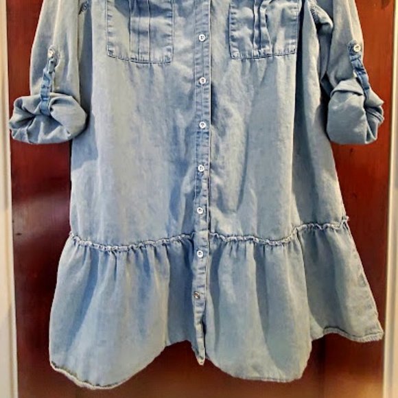 M Light Blue Mazik Button Down Distressed Denim Shirt Dress/Tunic 100% Cotton - Picture 8 of 16